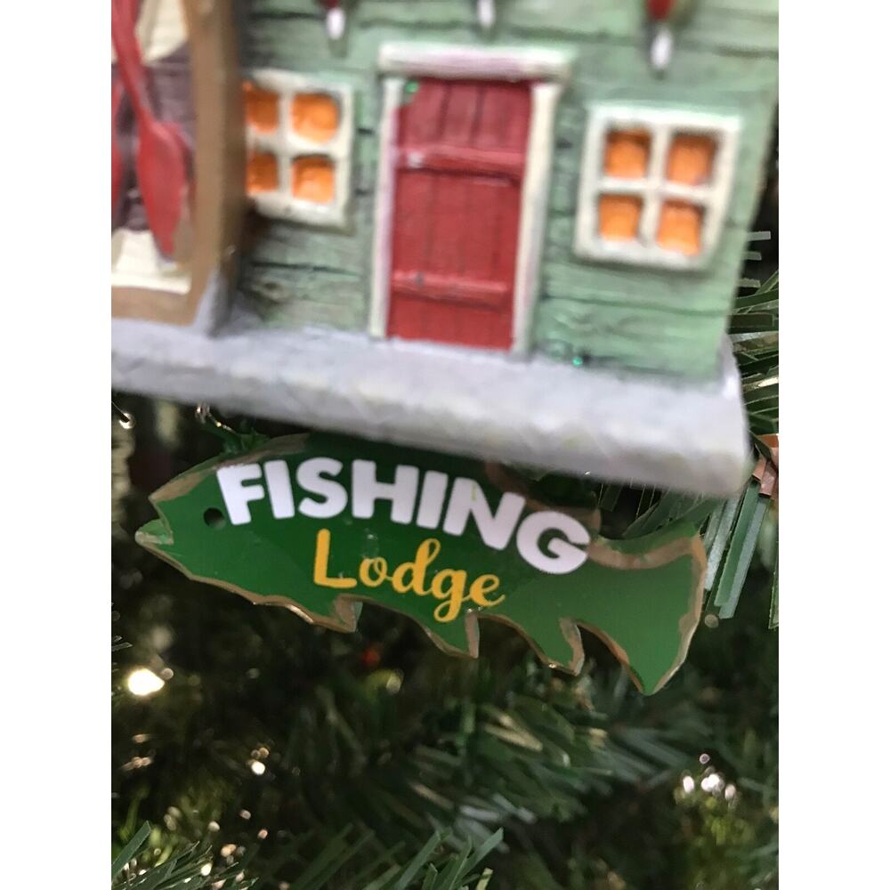 Fishing Shack Lodge Ornament Christmas Tree Outdoorsman Hunter Boat Fish - Picture 3 of 4